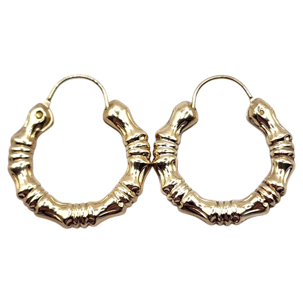 14 Karat Yellow Gold Textured Hoop Earrings #20462